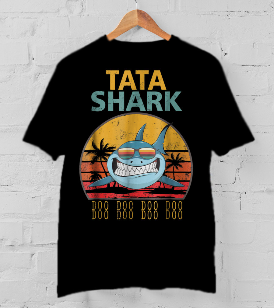 TATA Shark Doo Doo Doo Retro Sunset Palms T-Shirt