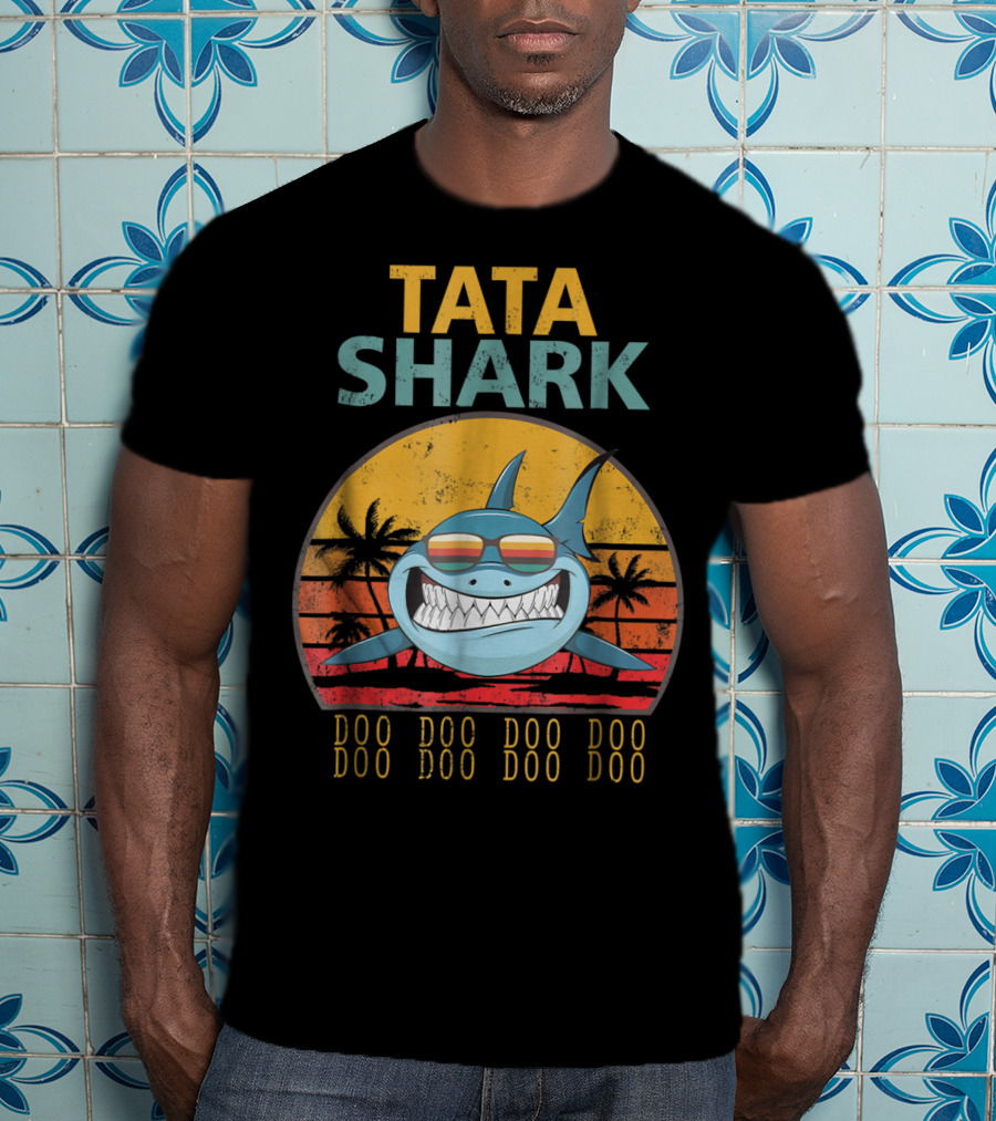 TATA Shark Doo Doo Doo Retro Sunset Palms T-Shirt