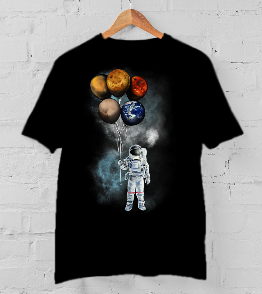 The Spaceman's Adventure Holding Planet Balloons In Outer Galaxy T-Shirt