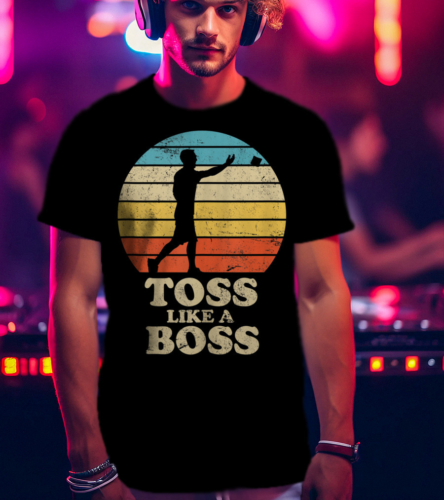 Toss Like A Boss Vintage Sunset Cornhole T-Shirt