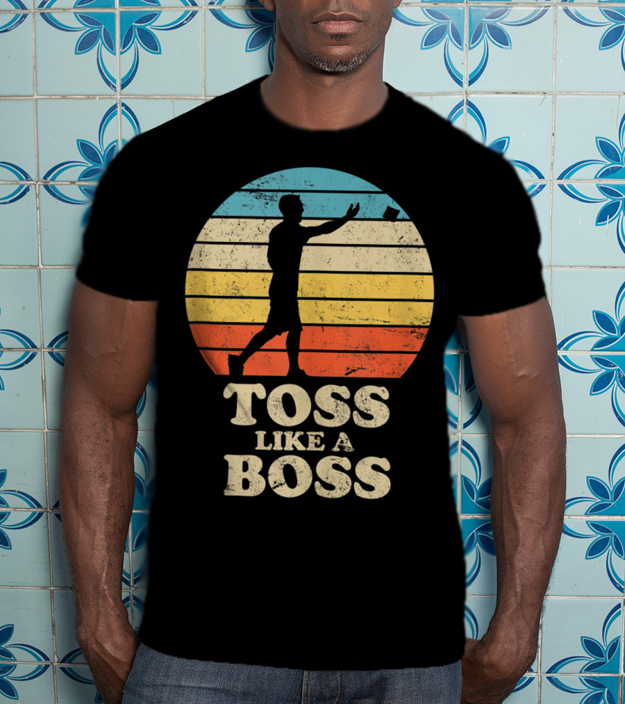 Toss Like A Boss Vintage Sunset Cornhole T-Shirt