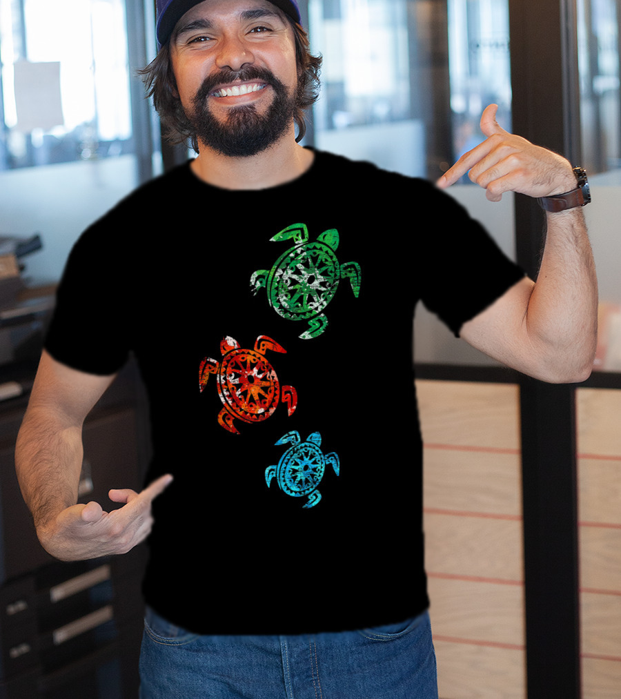 Turtles Save The Turtles Climate Change Green Red Blue T-Shirt
