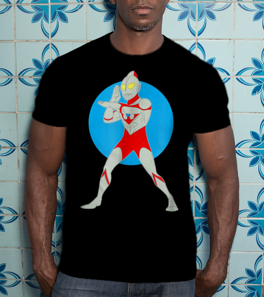 Ultraman Standing Pose With Blue Circle Background T-Shirt