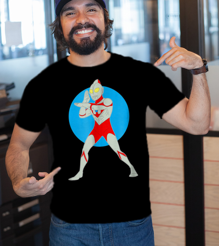Ultraman Standing Pose With Blue Circle Background T-Shirt