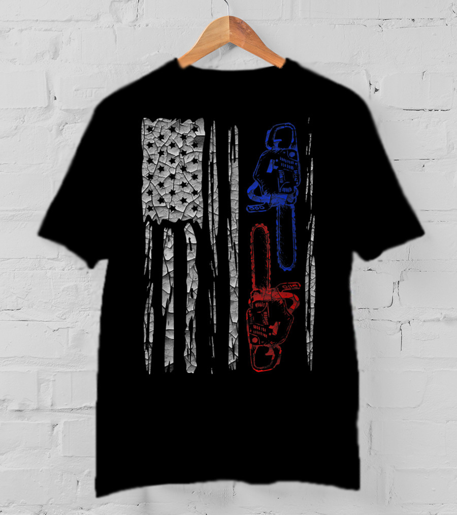 US FLAG CHAINSAW Lumberjack Logger Lumber Patriotic Chainsaws T-Shirt