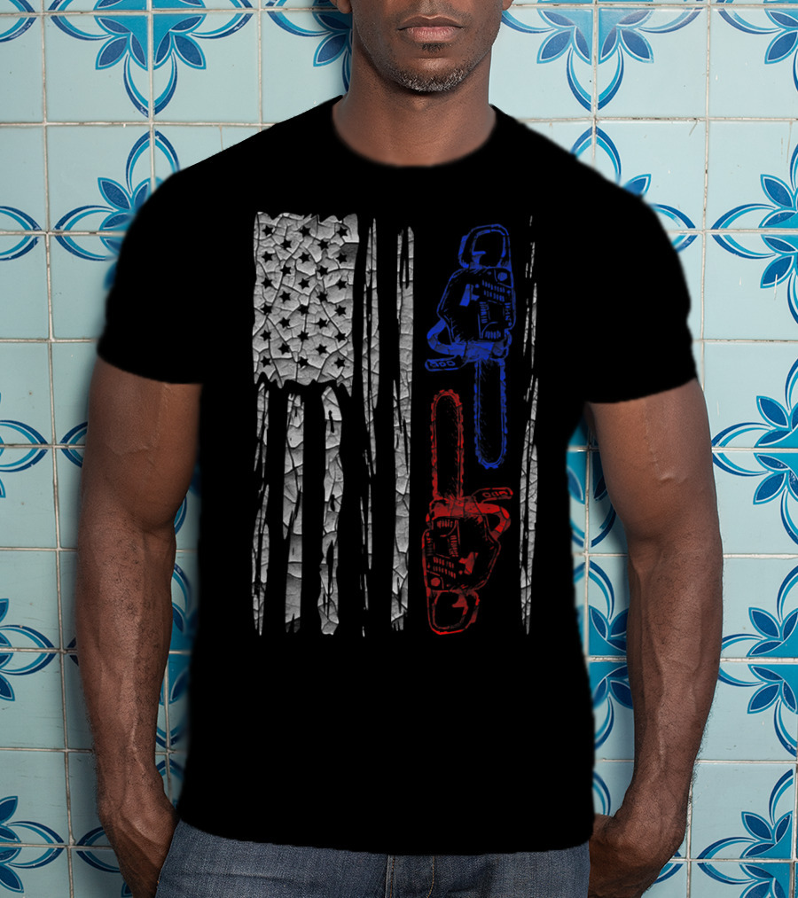 US FLAG CHAINSAW Lumberjack Logger Lumber Patriotic Chainsaws T-Shirt