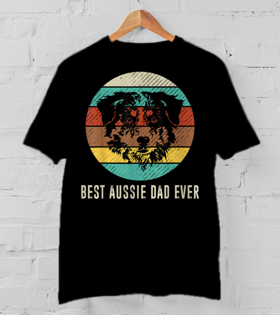 Best Aussie Dad Ever Vintage Retro Dog Stripes Circle T-Shirt
