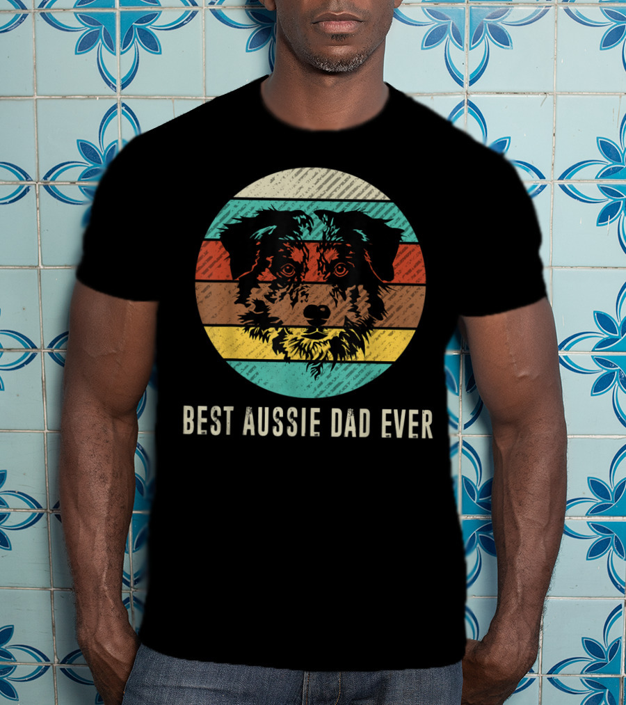 Best Aussie Dad Ever Vintage Retro Dog Stripes Circle T-Shirt