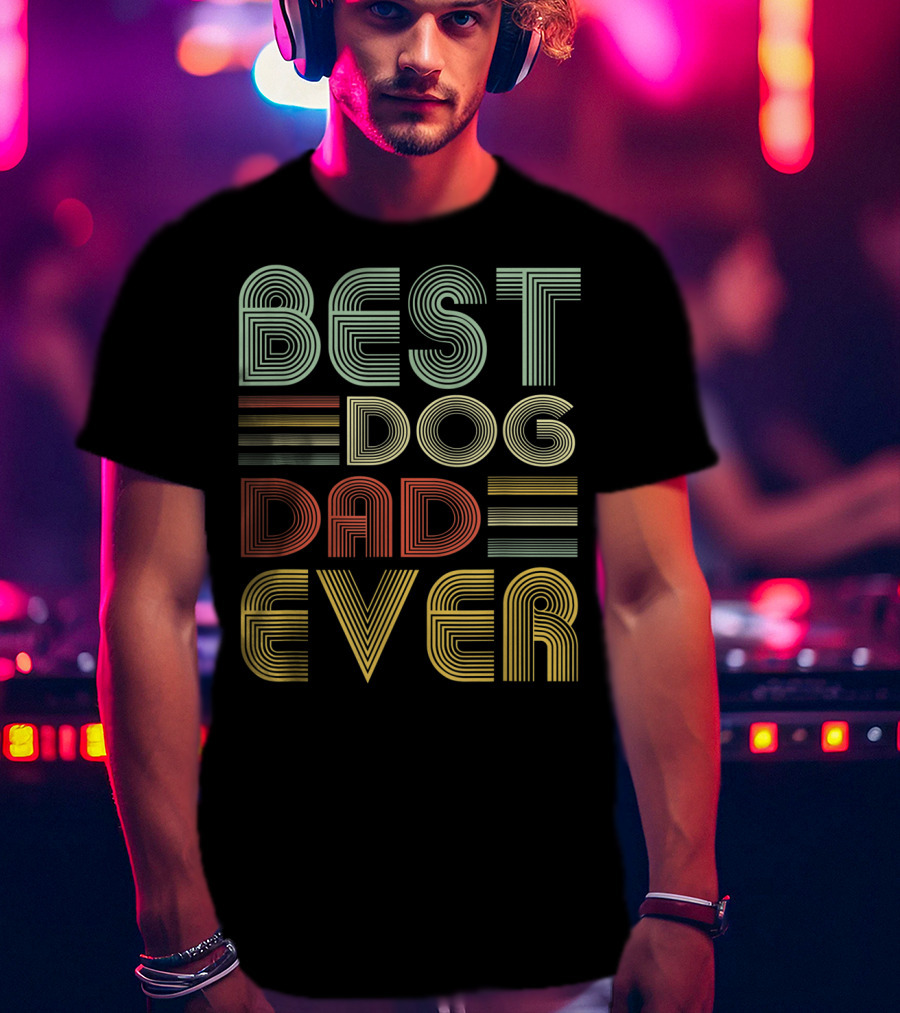 Vintage Best Dog Dad Ever Father's Day Striped Retro T-Shirt