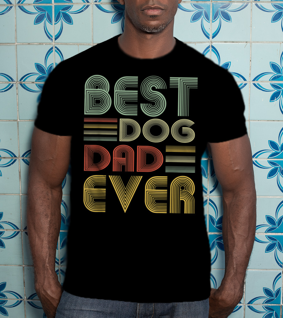 Vintage Best Dog Dad Ever Father's Day Striped Retro T-Shirt