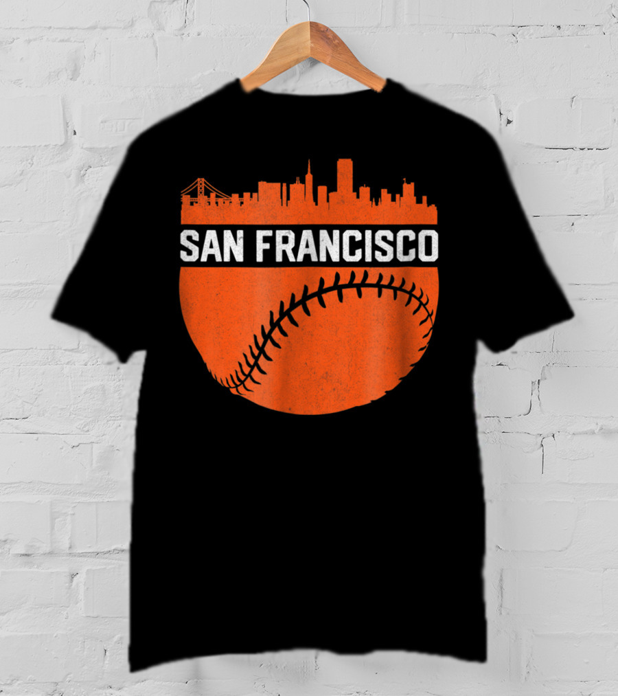 Vintage San Francisco Skyline Baseball Bridge Orange T-Shirt