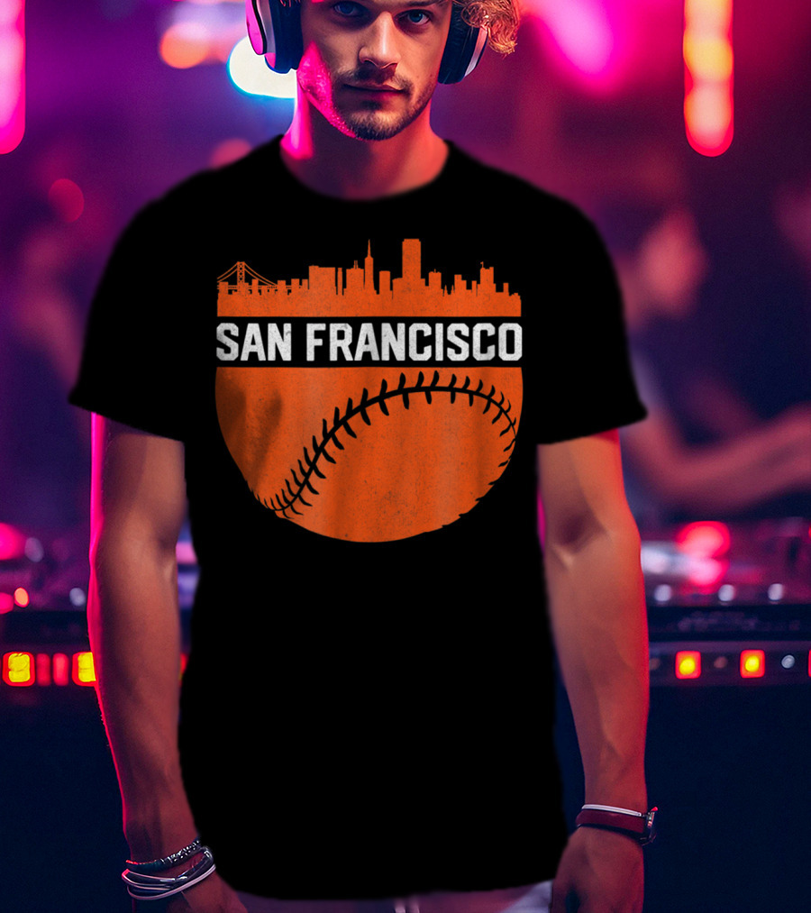 Vintage San Francisco Skyline Baseball Bridge Orange T-Shirt