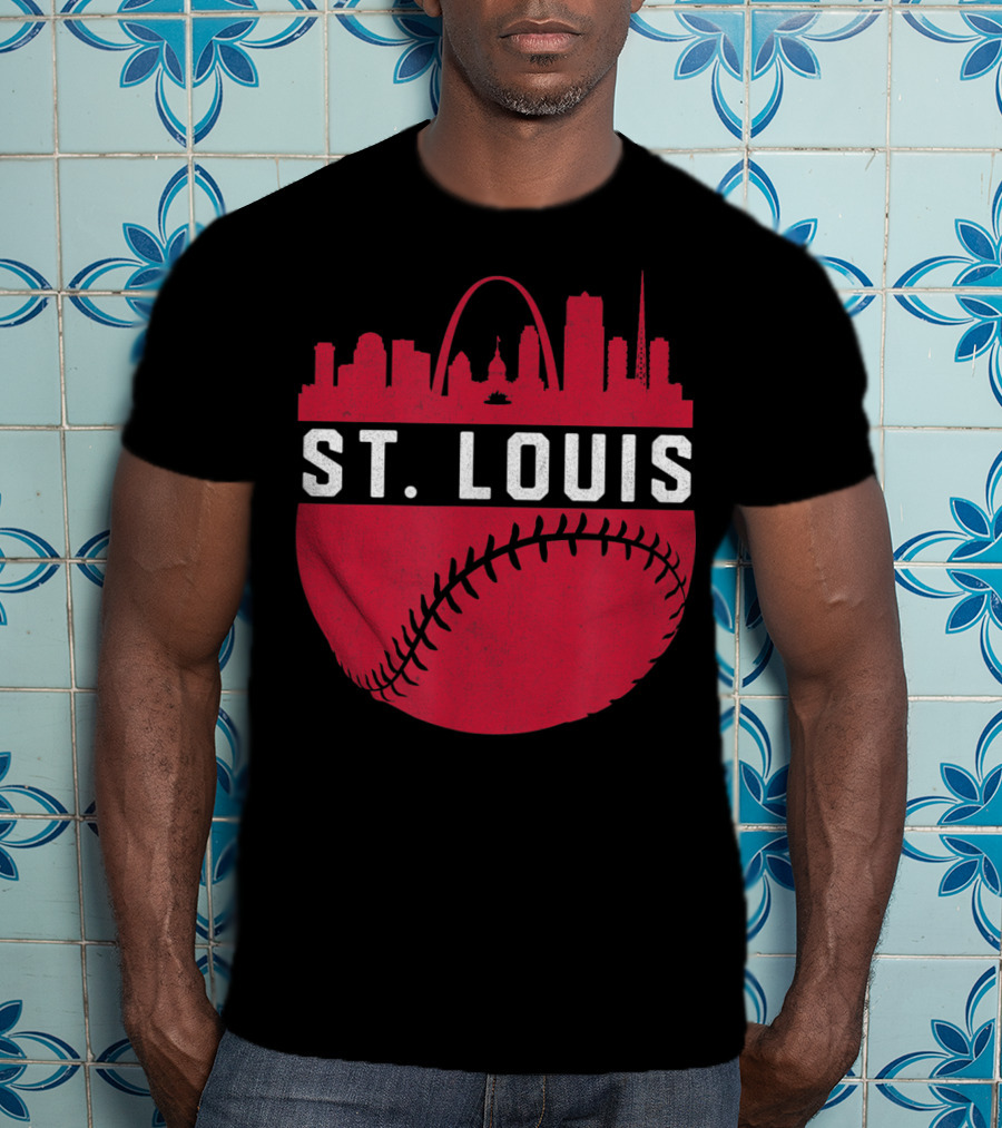 Vintage St Louis Missouri Skyline Baseball Arch T-Shirt