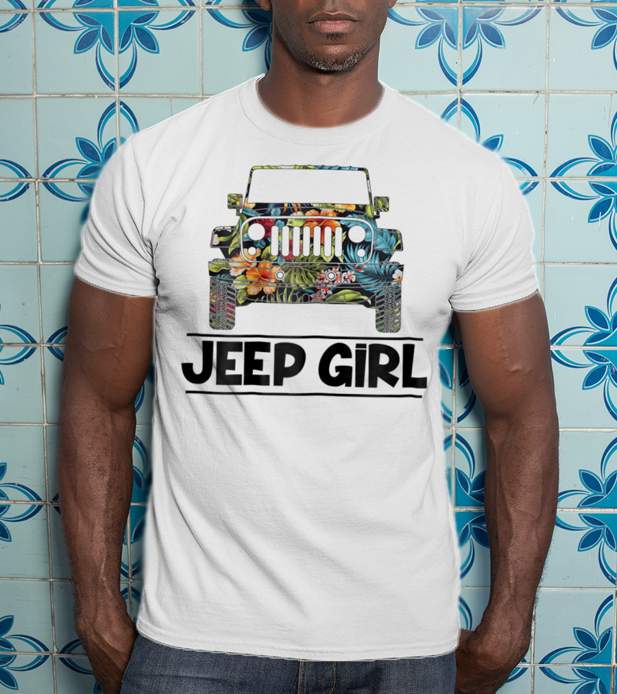 Vintage Flower Jeep Girl Summer T-Shirt