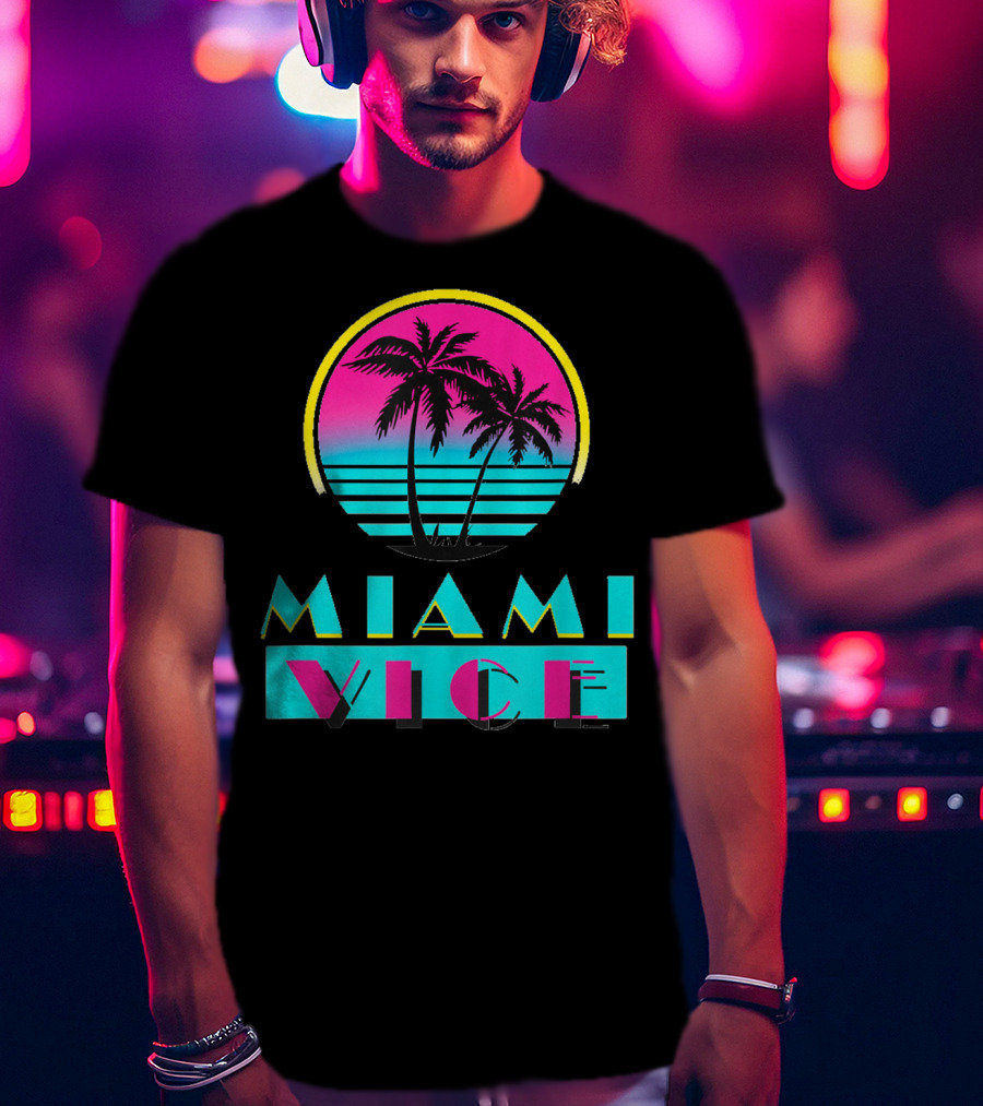 Miami Vice Vintage Florida Cityscape Retro Palm Sunset T-Shirt