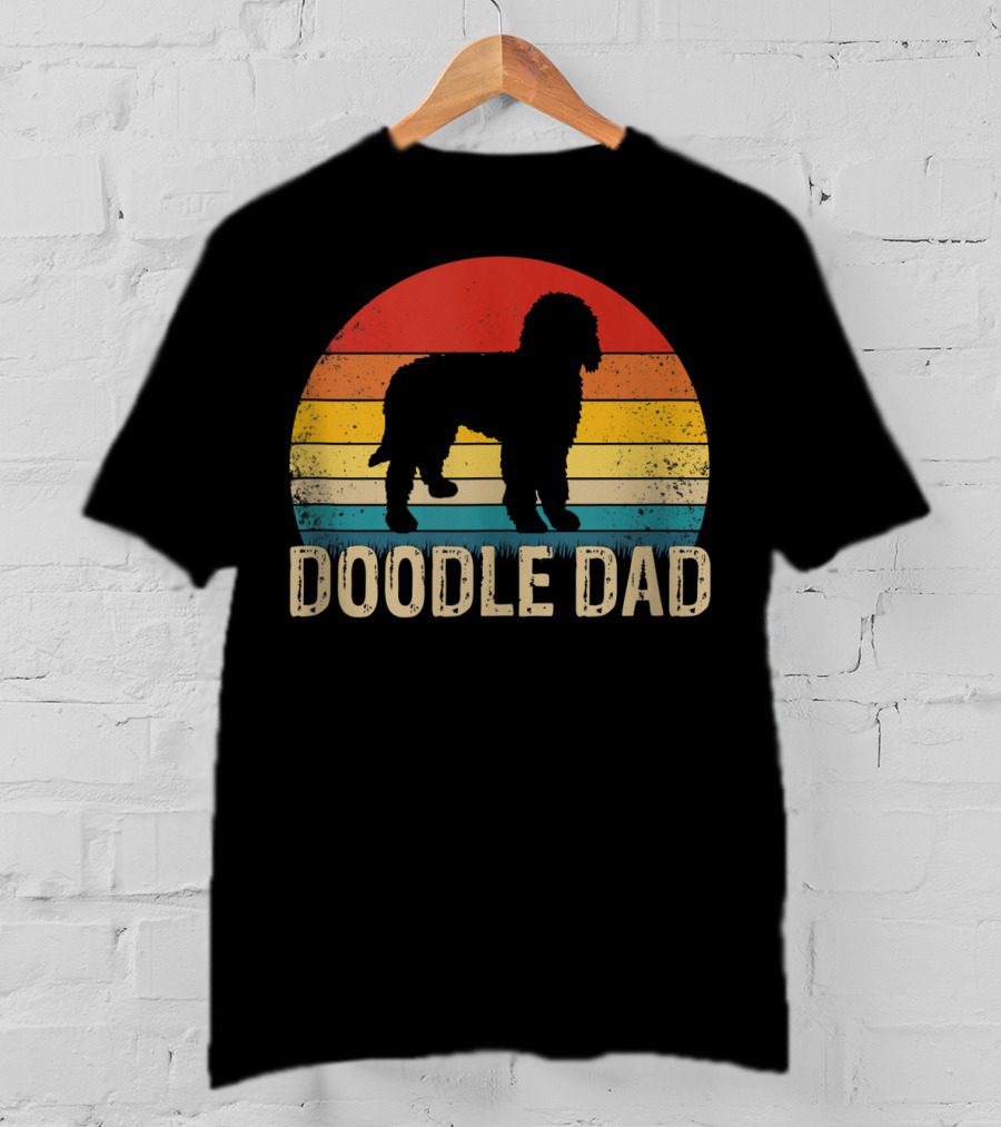 Vintage Goldendoodle Silhouette Doodle Dad Retro Sunset T-Shirt