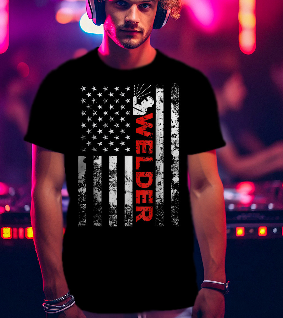 Welder USA Vintage American Flag Welding T-Shirt