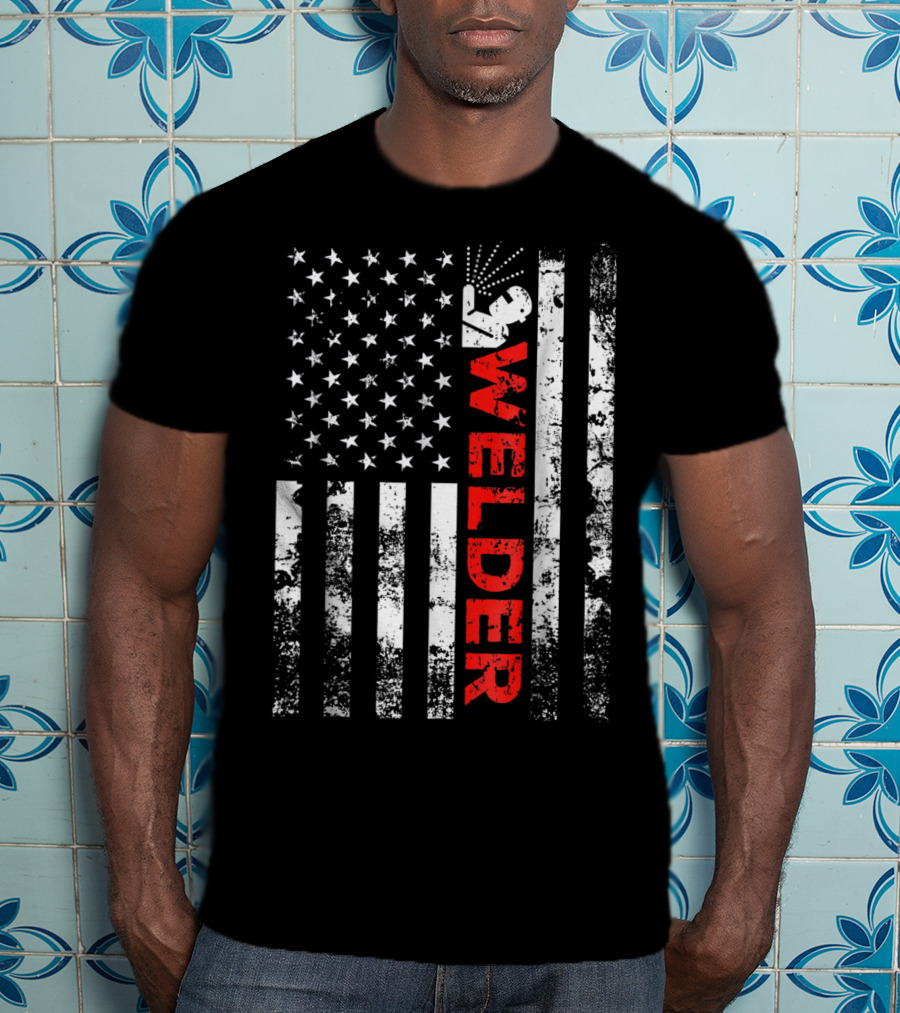 Welder USA Vintage American Flag Welding T-Shirt