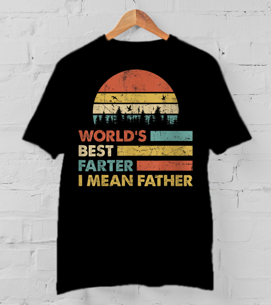 World's Best Farter I Mean Father Sunset Forest Distressed Retro Vintage T-Shirt