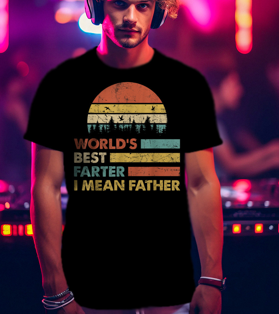 World's Best Farter I Mean Father Sunset Forest Distressed Retro Vintage T-Shirt