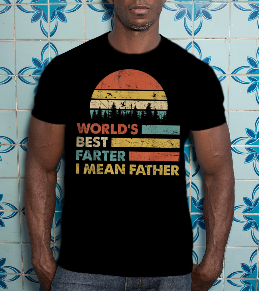World's Best Farter I Mean Father Sunset Forest Distressed Retro Vintage T-Shirt