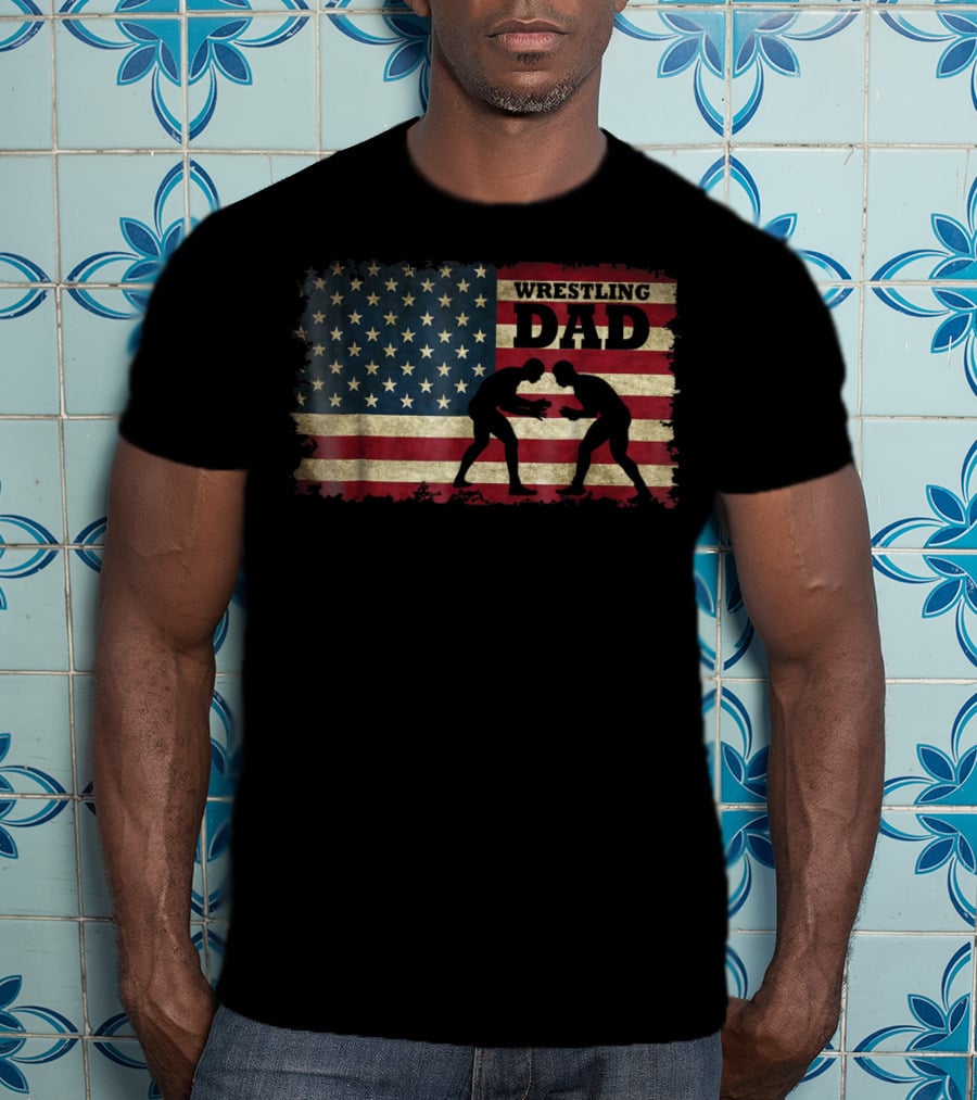 Wrestling Dad American Flag T-Shirt