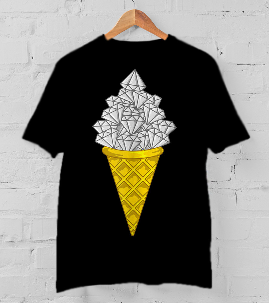 Diamond Icecream Waffle Cone With Gemstone Scoops T-Shirt