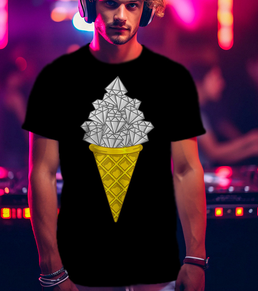Diamond Icecream Waffle Cone With Gemstone Scoops T-Shirt