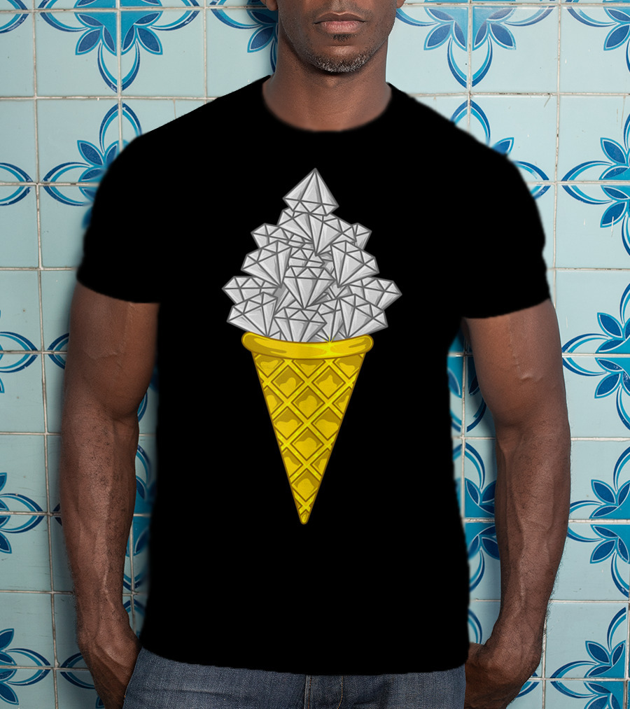 Diamond Icecream Waffle Cone With Gemstone Scoops T-Shirt