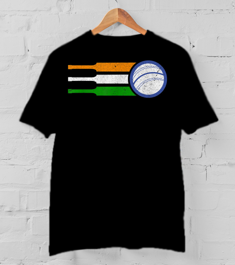 India Cricket Team Fan Flag With Cricket Ball And Tricolor T-Shirt