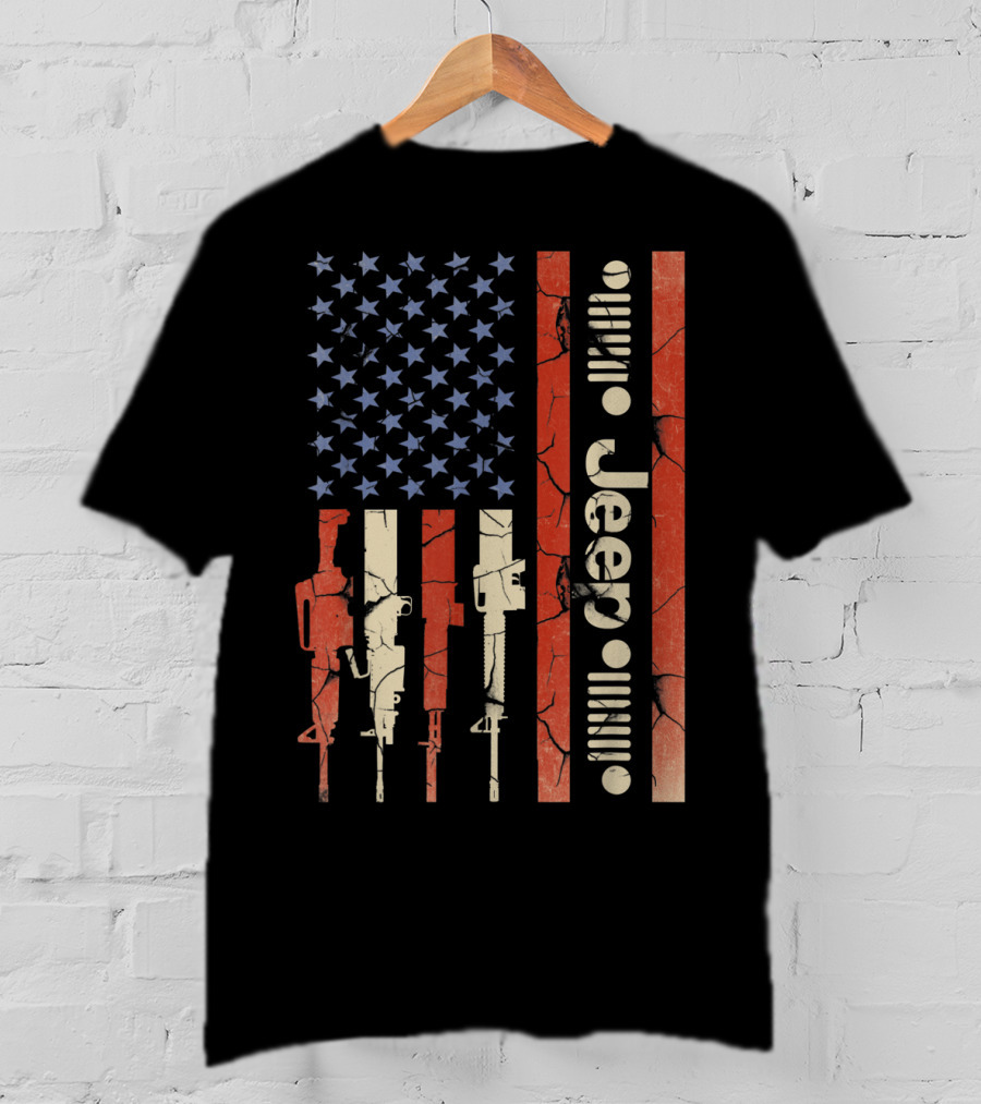 Jeep American Flag With Gun Design For Jeep Lovers T-Shirt
