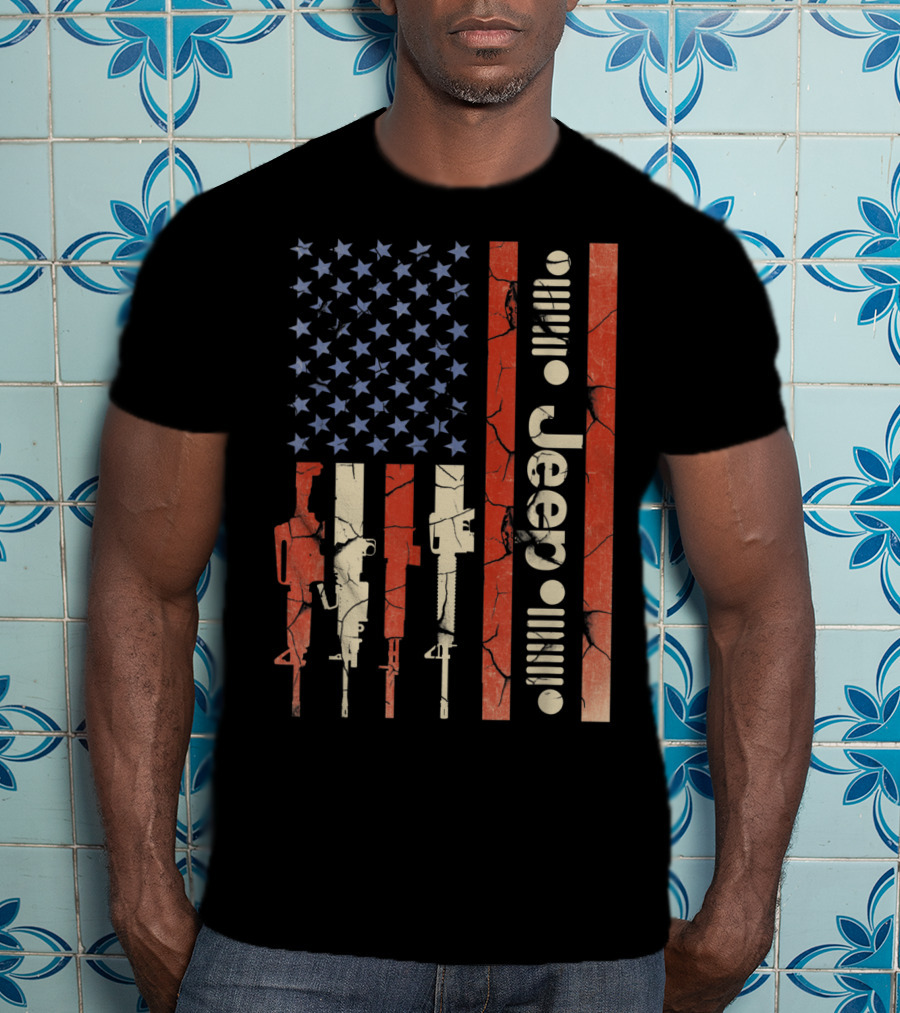 Jeep American Flag With Gun Design For Jeep Lovers T-Shirt