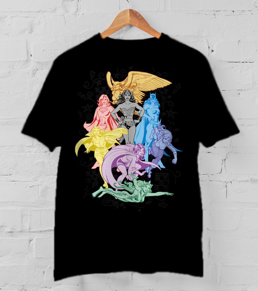 Justice League Super Heroes In Vibrant Rainbow Colors T-Shirt