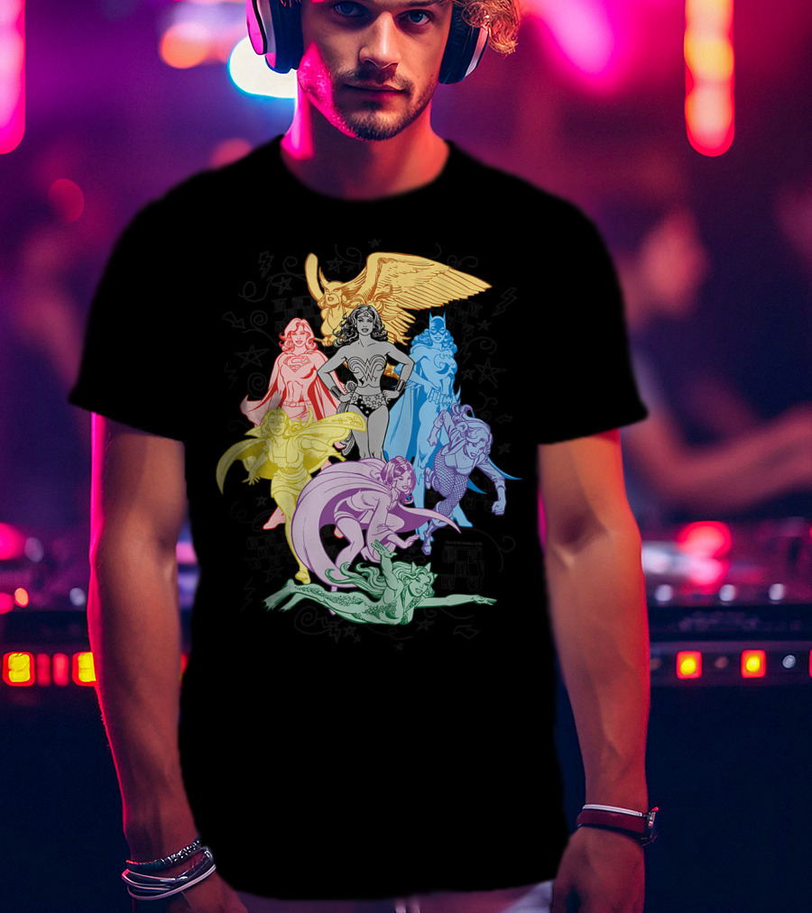 Justice League Super Heroes In Vibrant Rainbow Colors T-Shirt