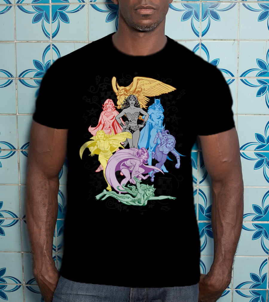 Justice League Super Heroes In Vibrant Rainbow Colors T-Shirt