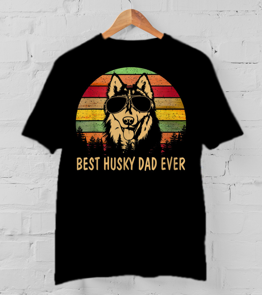 Best Husky Dad Ever Father's Day Men's Retro Sunglasses Dog T-Shirt