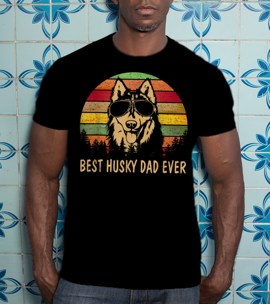 Best Husky Dad Ever Father's Day Men's Retro Sunglasses Dog T-Shirt