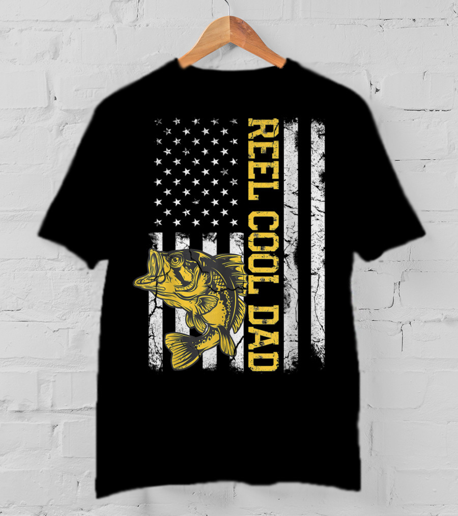 REEL COOL DAD American Flag Fishing T-Shirt
