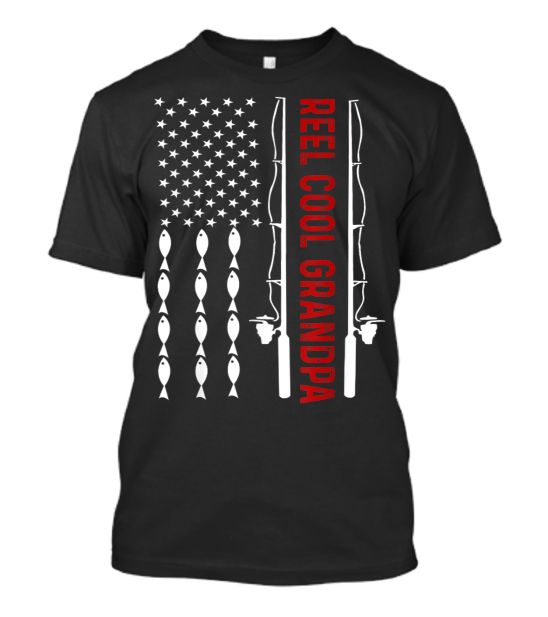 Reel Cool Grandpa Fishing Flag With Stars And Fish Rods T-Shirt