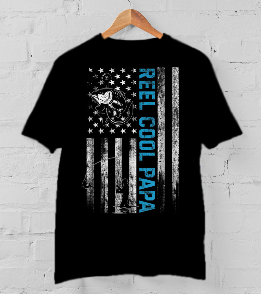 Reel Cool Papa American Flag Fishing Fish T-Shirt