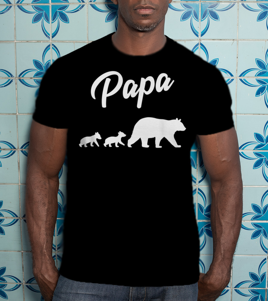 Papa Bear With Two Cubs Mens Twin Dad 2 Kids Fath T-Shirt
