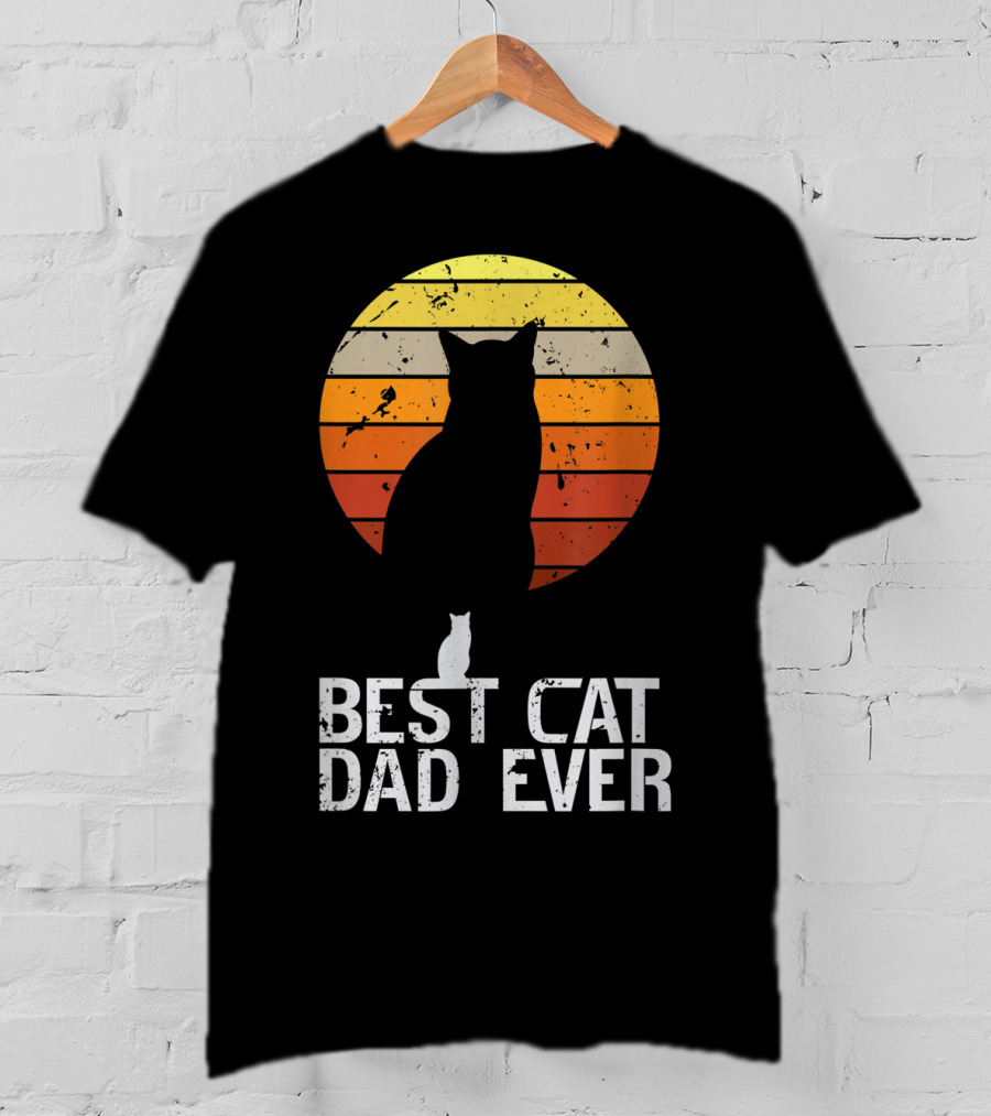 Mens Vintage Best Cat Dad Ever Cat Daddy Retro Sunset T-Shirt