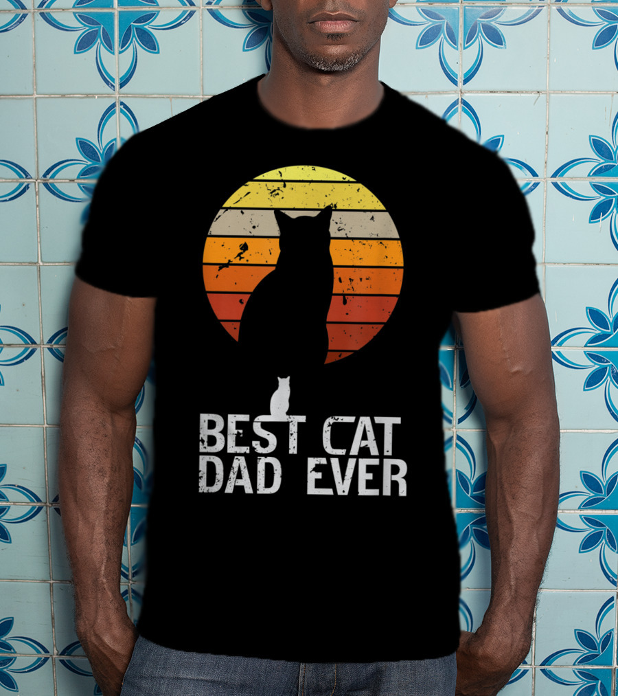 Mens Vintage Best Cat Dad Ever Cat Daddy Retro Sunset T-Shirt