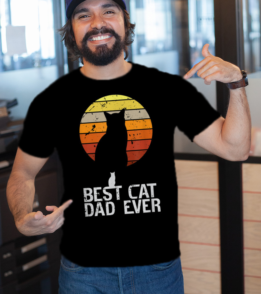 Mens Vintage Best Cat Dad Ever Cat Daddy Retro Sunset T-Shirt