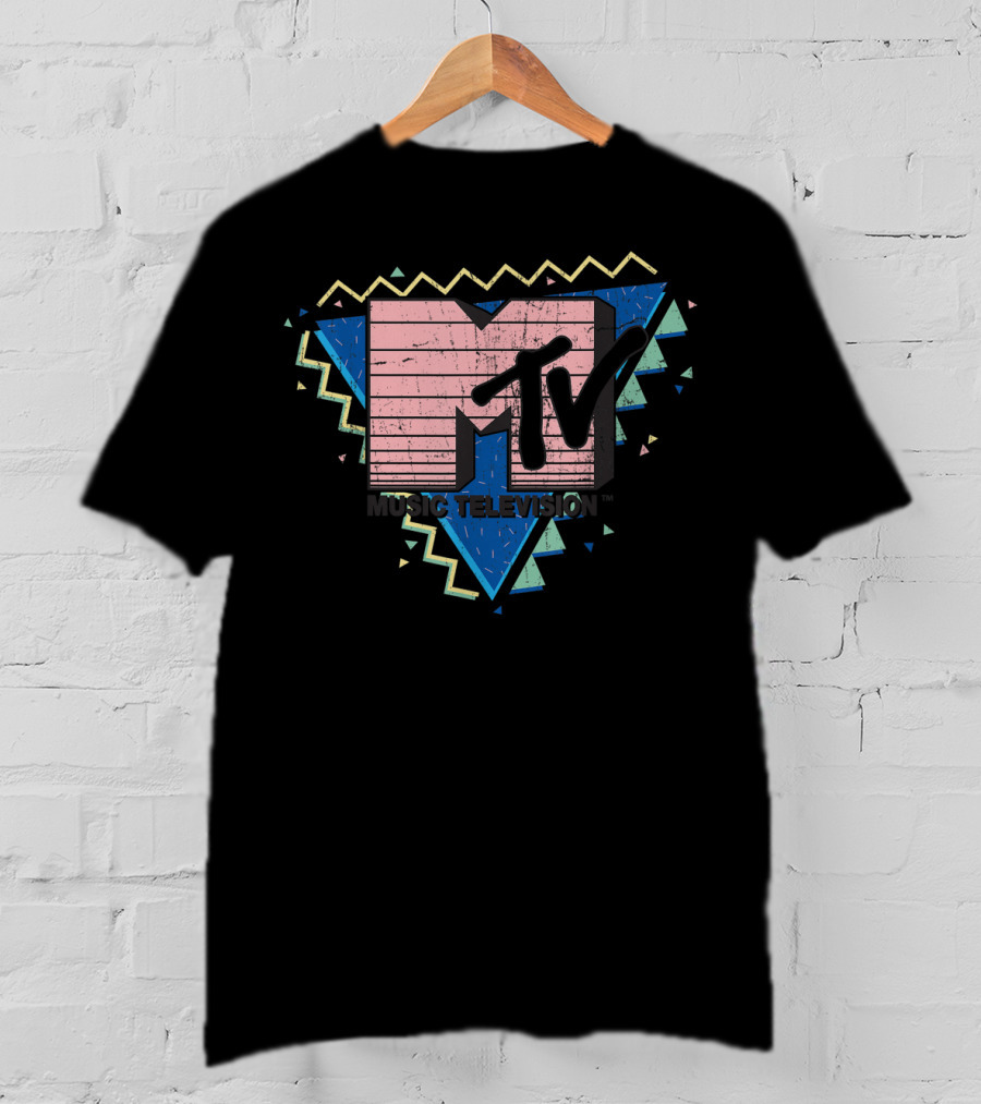MTV Music Television Pink Stripes 90's Retro Geometric T-Shirt