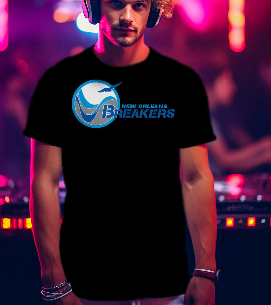 New Orleans Breakers Football Team Logo Blue Bird Ocean Wave T-Shirt
