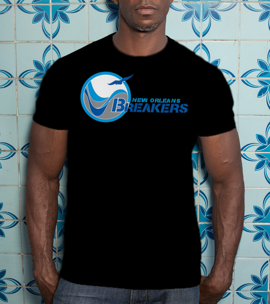 New Orleans Breakers Football Team Logo Blue Bird Ocean Wave T-Shirt