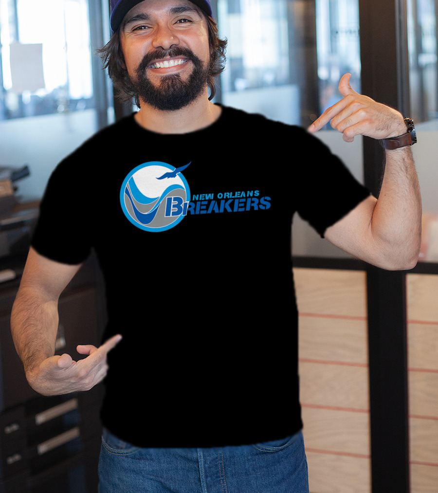 New Orleans Breakers Football Team Logo Blue Bird Ocean Wave T-Shirt