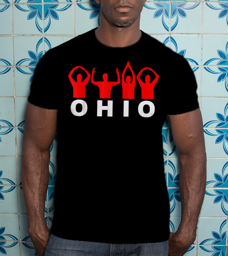 Ohio State Home Pride O-H-I-O Gesture In Red And White T-Shirt