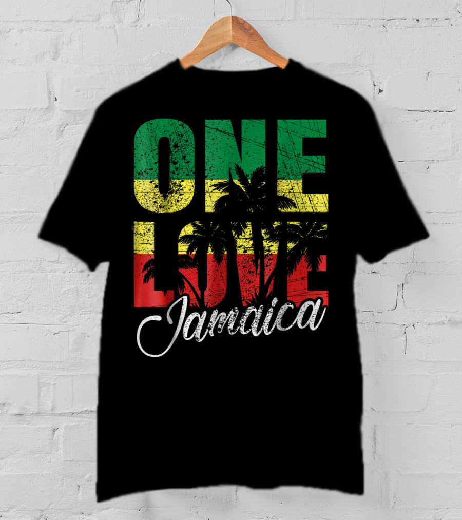 One Love Jamaica Caribbean Vacation Reggae Colors Palm Trees T-Shirt